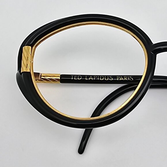 Ted Lapidus Paris Gloss Black Gold Iconic Sunglasses Frame France 55-15-120 1970